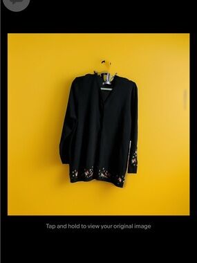 August Max Black Cardigan with Floral Trim